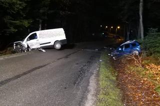 Czołowe zderzenie fiata z dacią pod Tarnowem. Oba auta skończyły w rowach melioracyjnych