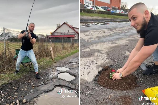 Tik Toker z Leszna śmieje się z dziurawych dróg