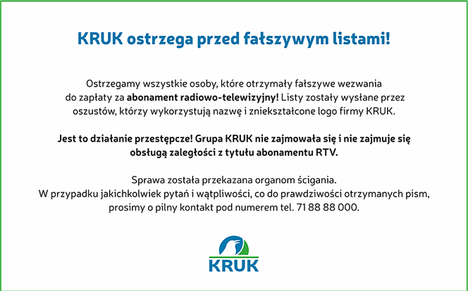 Kruk Inkaso próbuje podszywać się pod Kruk S.A, która jest jedną z największych firm windykacyjnych w Polsce. Kruk S.A wydał w tej sprawie specjalny komunikat.