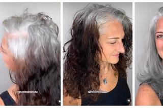 Zjawiskowa metamorfoza kobiety po 50-tce odjęła jej 10 lat. Fryzjer spojrzał na jej siwe odrosty i chwycił za nożyczki. Modna fryzura na siwych włosach 