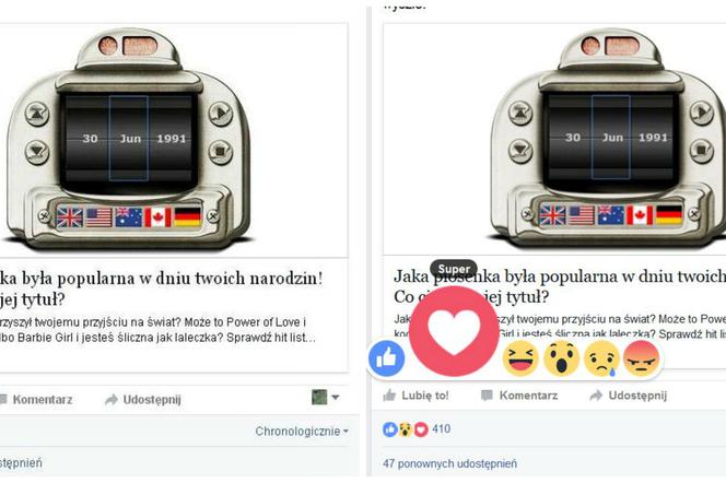 Po lewej: stare dobre Lubię to!, po prawej: Lubię to i pięć nowych przycisków na Facebooku