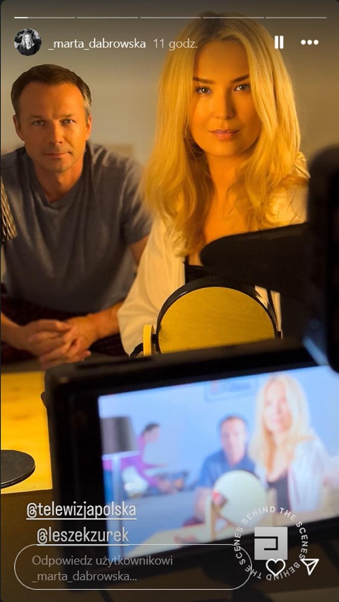 Barwy szczęścia na planie. Bruno (Lesław Żurek), Karolina (Marta Dąbrowska)