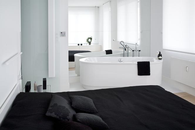 Sypialnia z łazienką w stylu minimalistycznym