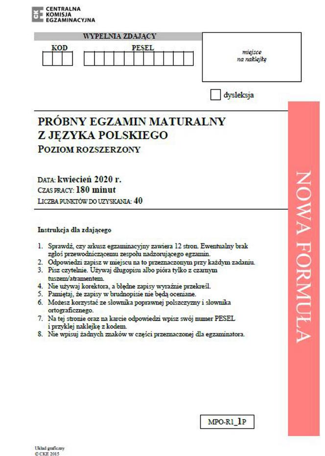 Matura próbna 2020 język polski - rozszerzony