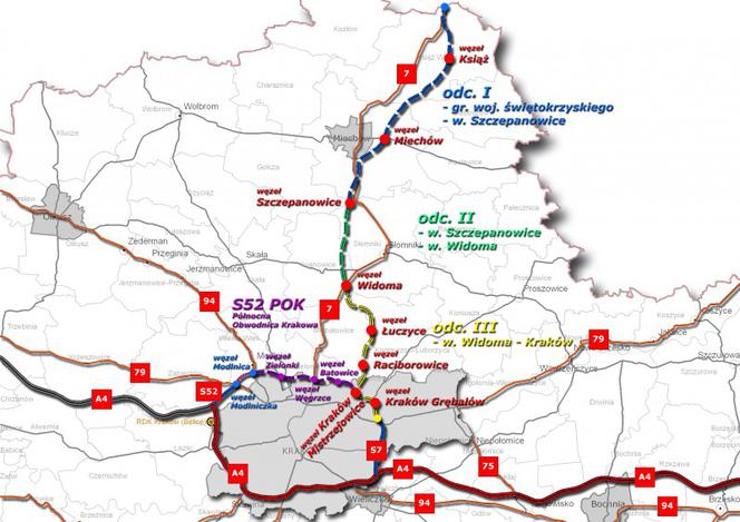 Mapa trasa S7 - budowa nowego odcinka