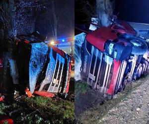 TIR wbił się w przydrożne drzewo! Z kabiny została miazga