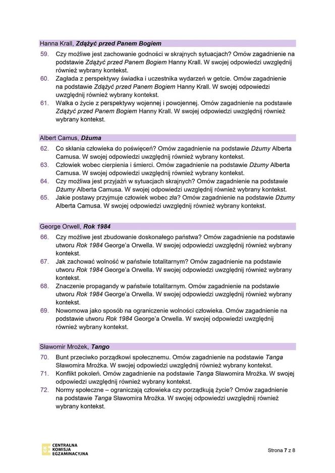 Pytania jawne na maturę ustną z języka polskiego 2026. CKE podała listę