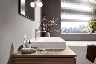 Łazienka bez płytek na ścianie – neutralna farba