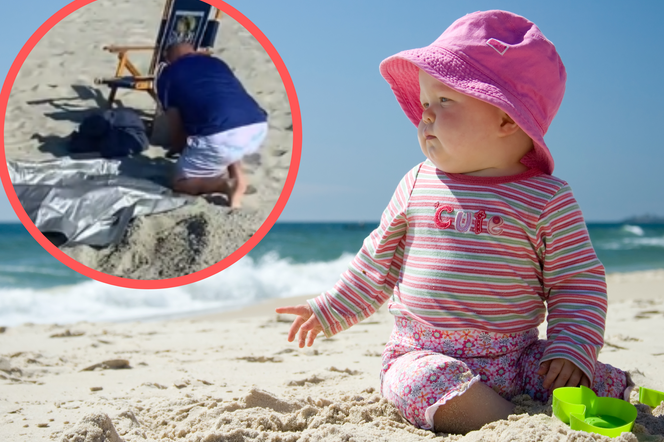 Ten tata wykorzystał prosty trik, by zająć niemowlę na plaży
