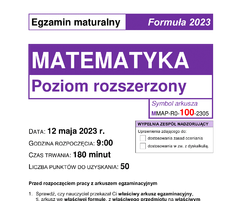 Matura 2023 rozszerzona matematyka - arkusz CKE nowa formuła