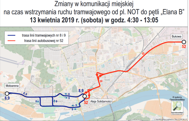 Mapa zmian MZK Toruń