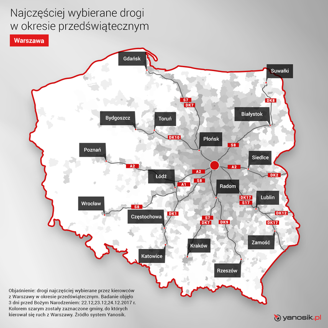 Ruch przedświąteczny z Warszawy [MAPA]