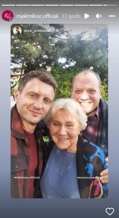 M jak miłość. Teresa Lipowska (Barbara), Tadeusz (Bartłomiej Nowosielski), Bartek (Arkadiusz Smoleński)