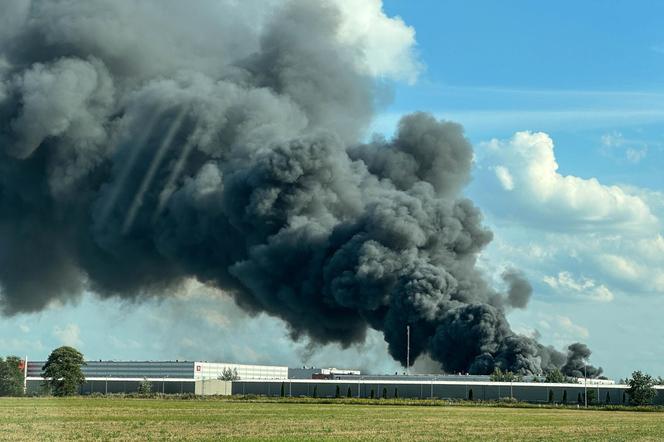 Mazowieckie. Pożar hali w Wólce Kosowskiej. Trwa ewakuacja i gaszenie obiektu [ZDJĘCIA]