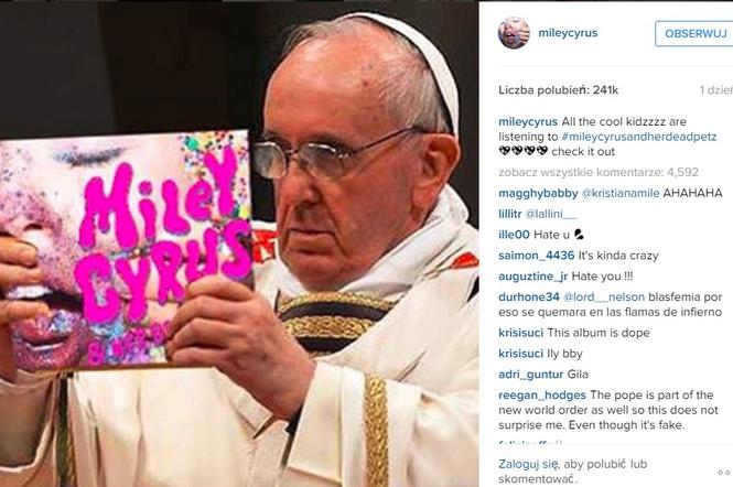 Miley Cyrus fotomontaż z papieżem Franciszkiem