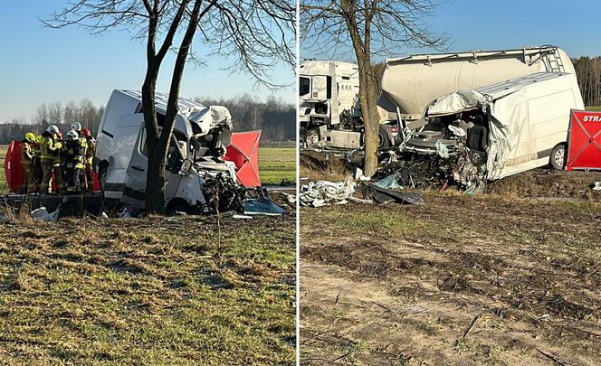 Śmiertelny wypadek pod Opocznem. 39-latek z busa nie przeżył zderzenie z tirem