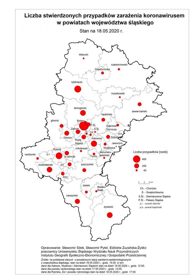 Rozmieszczenie i zasięg występowania SARS-CoV-2 w województwie śląskim
