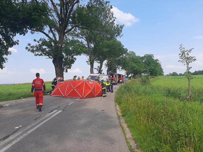 Tragiczny wypadek na trasie Świątki-Ostróda. Motocyklista uderzyl w drzewo. Nie miał prawa jazdy [ZDJĘCIA]