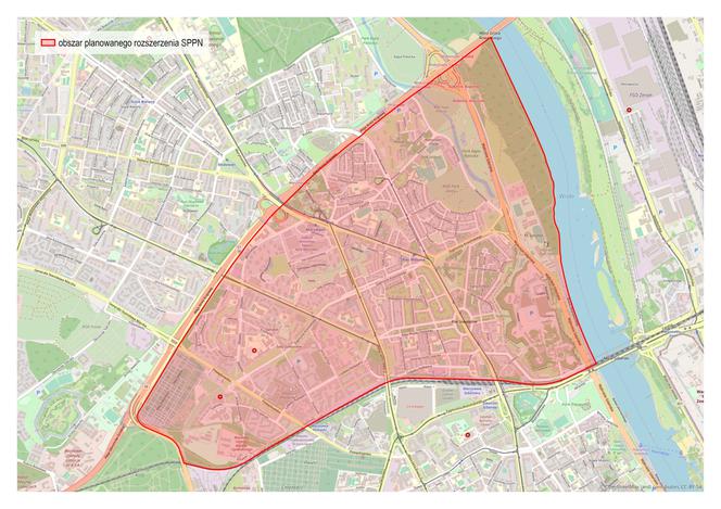 Planowany zasięg Strefy Płatnego Parkowania Niestrzeżonego na Żoliborzu