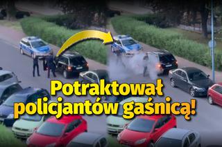 Policjanci chcieli go zatrzymać, potraktował ich gaśnicą. Policjantka kopała leżącego [WIDEO]