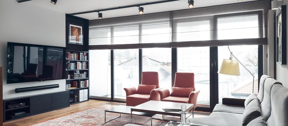 Część wypoczynkowa w męskim apartamencie w stylu nowoczesnym