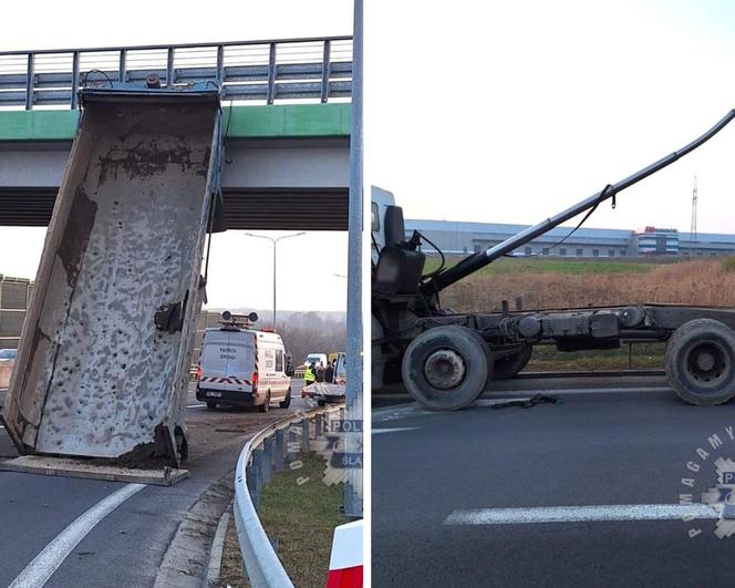 Wypadek na DK 86 w Sarnowie. Kierujący ciężarówką uderzył w most