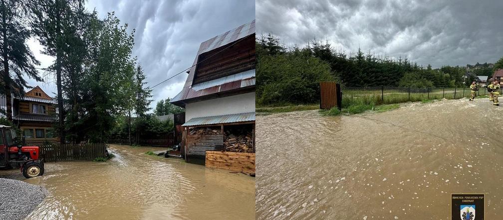 Oberwanie chmury nad Podhalem. Górskie potoki wylały. Woda wdziera się ludziom na posesje