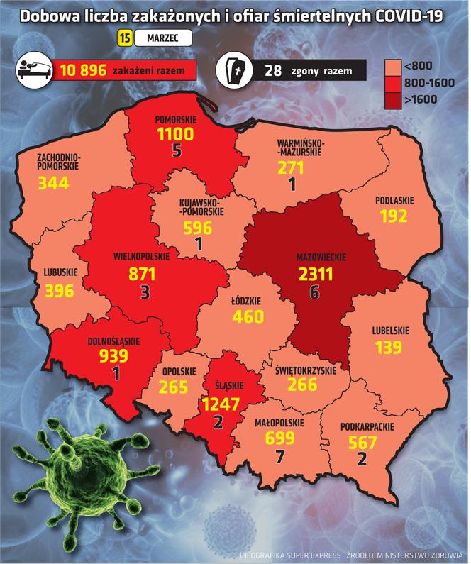 koronawirus w Polsce województwa 15 3 2021