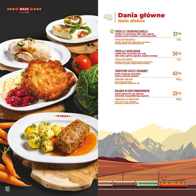 Menu w wagonie restauracyjnym Wars PKP Intercity