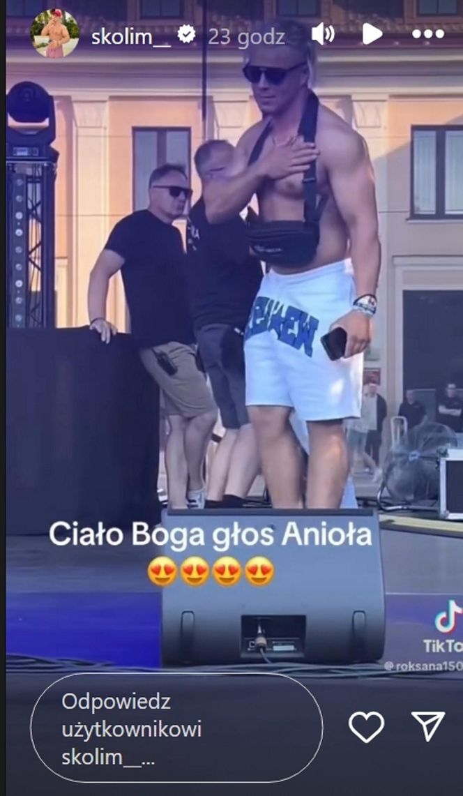 Kilka dni po wypadku Skolim już szaleje po scenie bez temblaka. "Ciało boga, głos anioła"