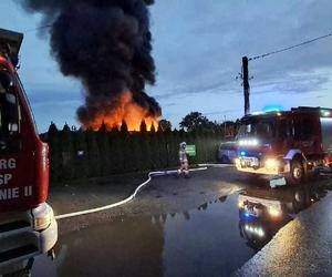 Potężny pożar składowiska wraków samochodów w Maliniu koło Mielca