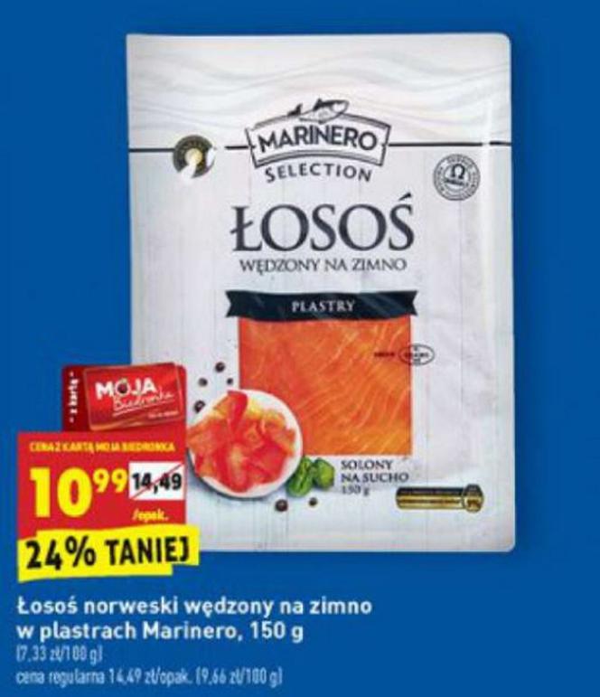 łosoś wędzony plastry 10,99 zł/150 g