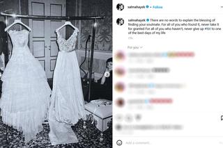 Salma Hayek pokazała niepublikowane zdjęcia ze ślubu. Tak wyglądała 15 lat temu. Wow!