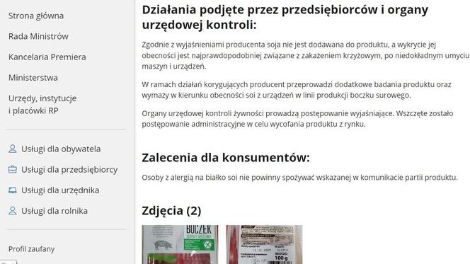 Ostrzeżenie GIS. Dotyczy boczku jednej z marek. Jeden ze składników jest groźny dla alergików