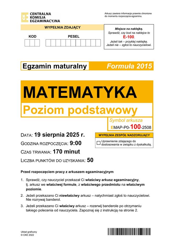 Matura poprawkowa 2025- FORMUŁA 2015