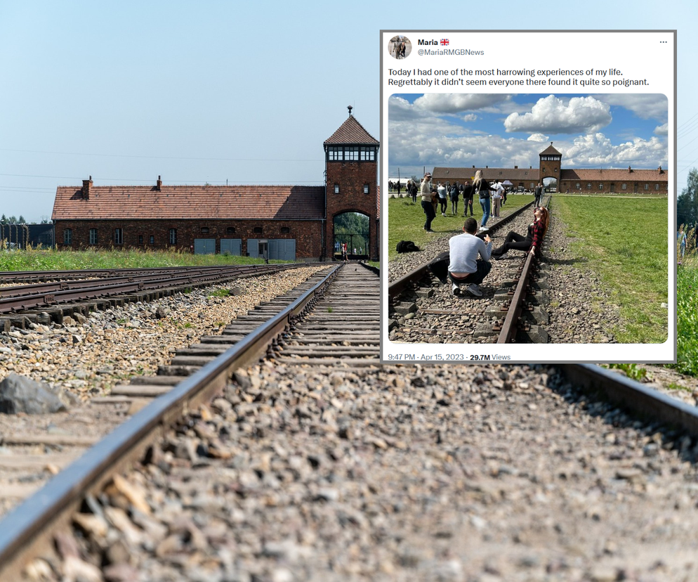 Radosna sesja zdjęciowa na tle bramy do obozu Auschwitz. To zdjęcie wstrząsnęło Internetem