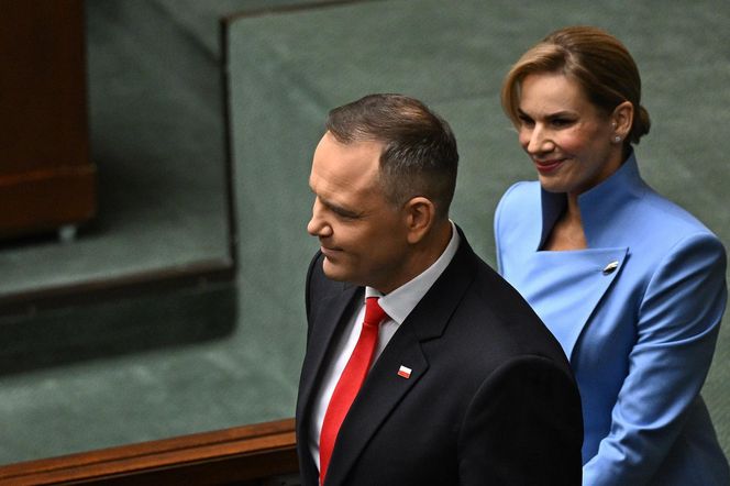 Marta Nawrocka cała na niebiesko zachwyciła w Sejmie  