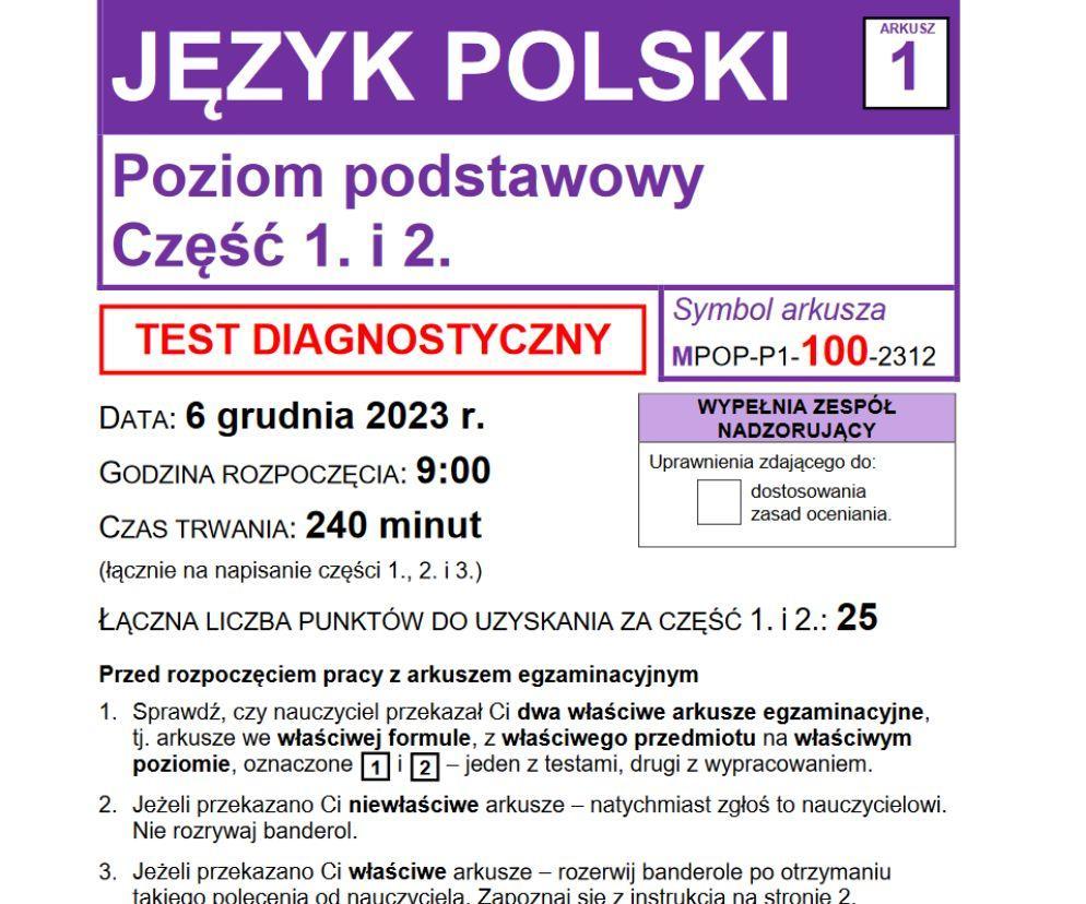 Matura próbna grudzień 2023 - język polski arkusz