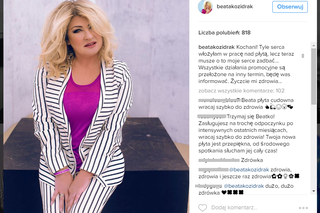 Beata Kozidrak poważnie chora - odwołuje koncerty