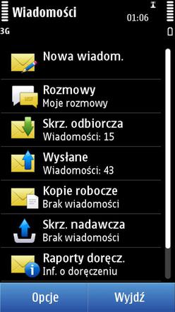 Nokia N8. Jak włączyć odbiór raportów, potwierdzenie doręczenia wiadomości