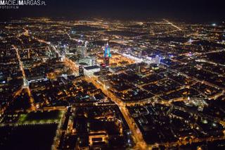 Nocne zdjęcia Warszawy z lotu ptaka