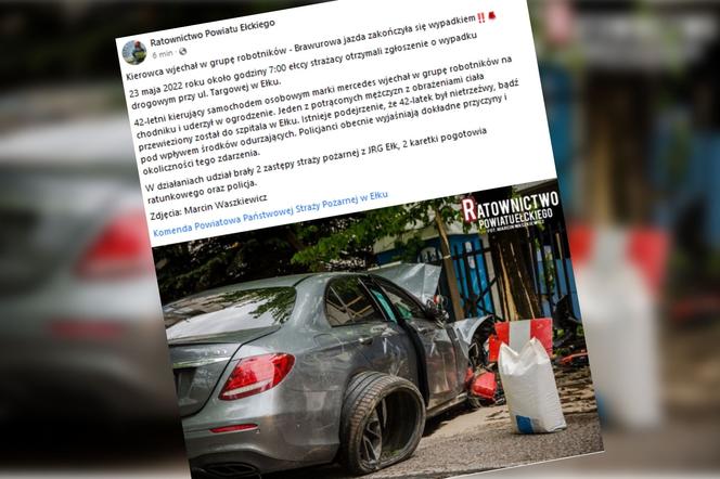Groźny wypadek na ul. Targowej w Ełku. Auto wjechało w grupę robotników! [ZDJĘCIA]