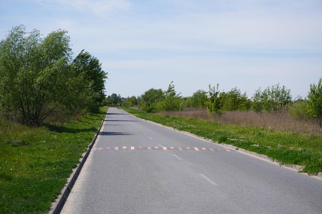 Na prostym odcinku drogi biegnącym przez łąki ustawiono aż osiem progów zwalniających 