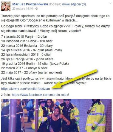 Pudzian o zamachu w Manchesterze