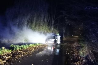 Pożar samochodu osobowego i mężczyzna z raną kłutą szyi pod Otmochowem