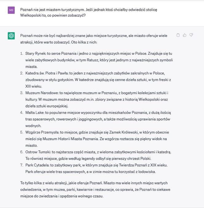 ChatGPT opowiedział o wadach i zaletach Poznania