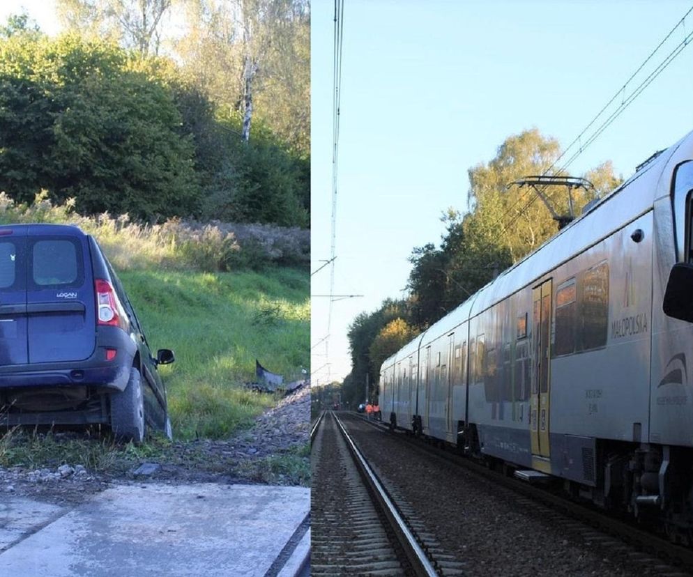 Włosienica. Kraksa osobówki z pociągiem. Dacia wjechała na przejazd mimo sygnalizacji