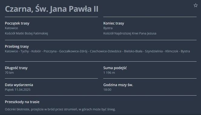 Trasa Czarna, Św. Jana Pawła II z Katowic do Bystrej