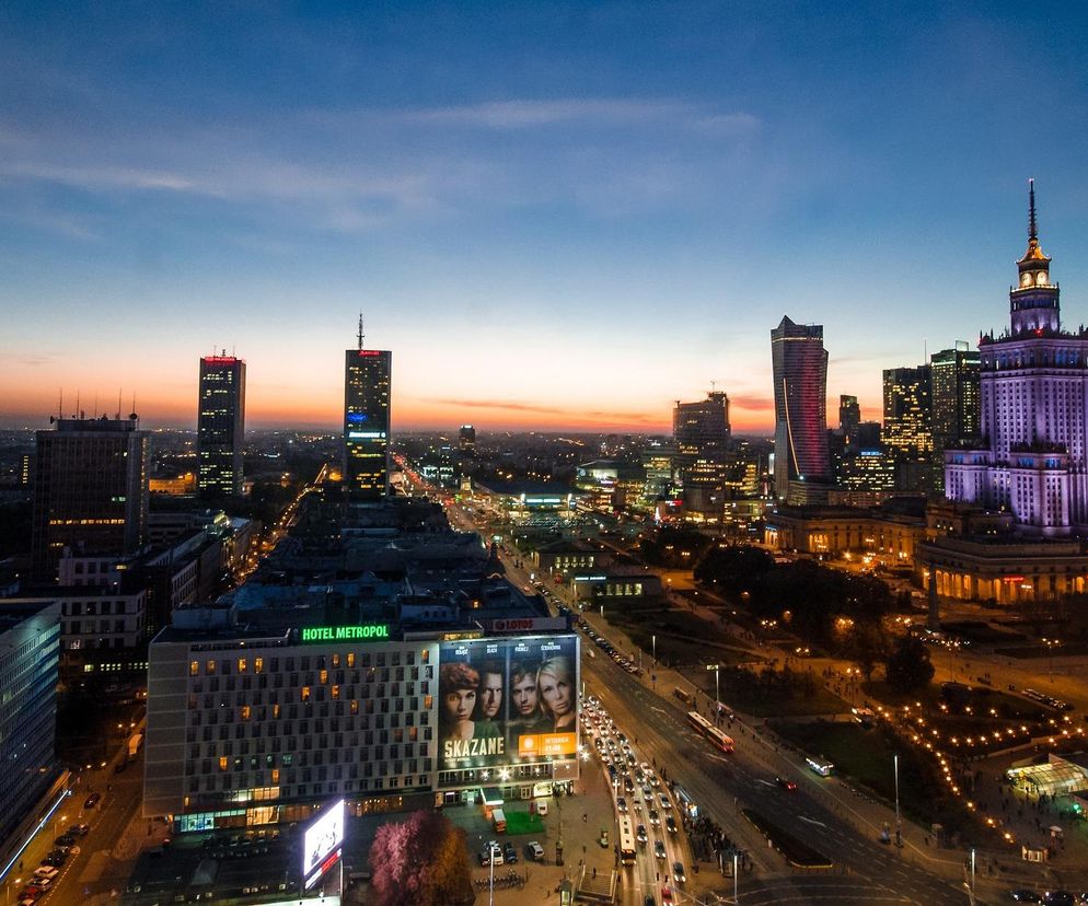 Warszawa nocą - panorama