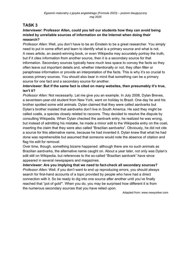 Matura 2025: angielski dwujęzyczny 8.05.2025. Arkusze CKE i odpowiedzi
